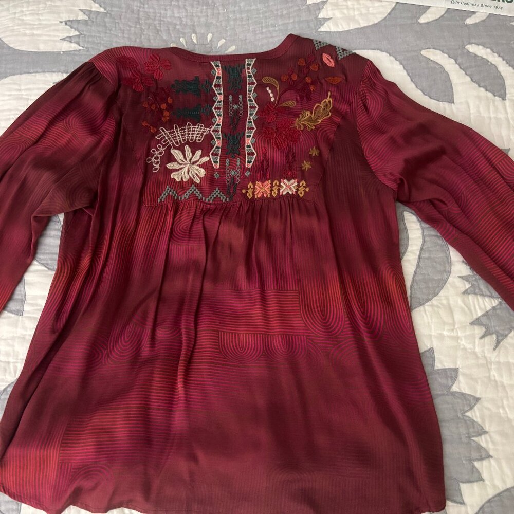 Johnny Was Burgundy Embroidered Top - Picture 2 of 9